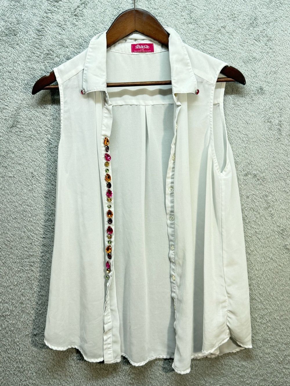 Shasa White Sleeveless Beaded-Trim Camisole
